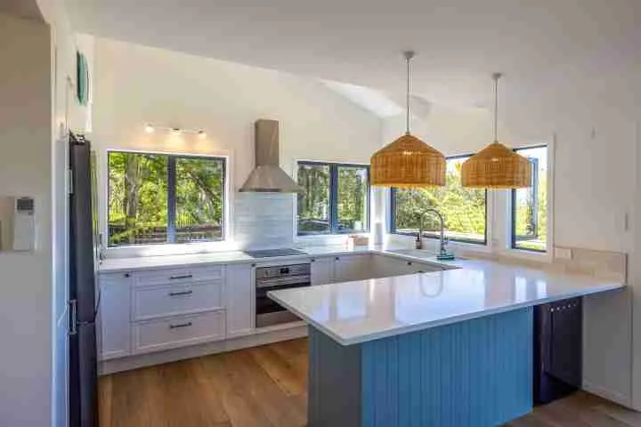 High View Waiheke Kitchen area with full size oven microwave and coffee machine