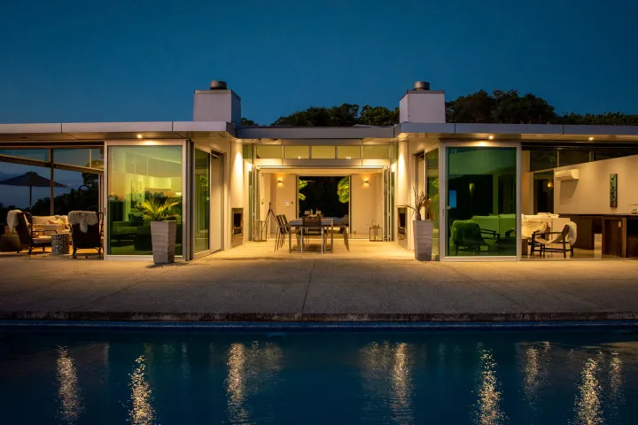 Korora Estate Exterior Dusk Over Swimming Pool Closer