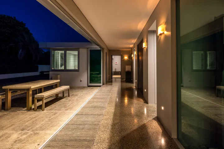 Korora Estate Gallery at night.