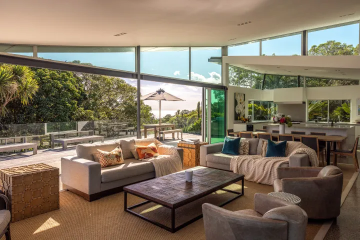 Korora Estate Main lounge area dusk looking to kitchen