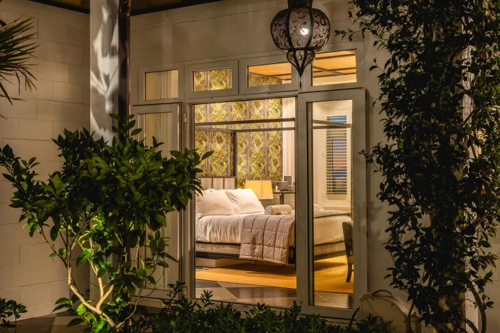 Kotuku Lodge Bedroom 2 from courtyard