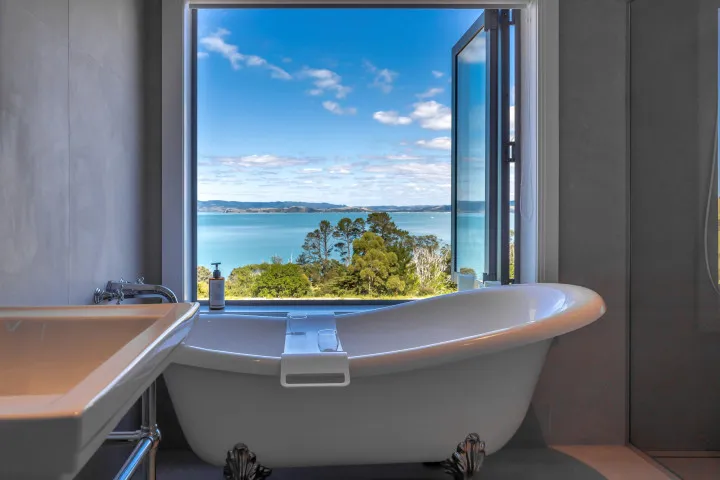 The Keep at Woodside Bay Stunning luxury bathroom with clawfoot bath