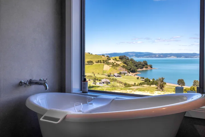 The Keep at Woodside Bay Views from the bath stretching across the island