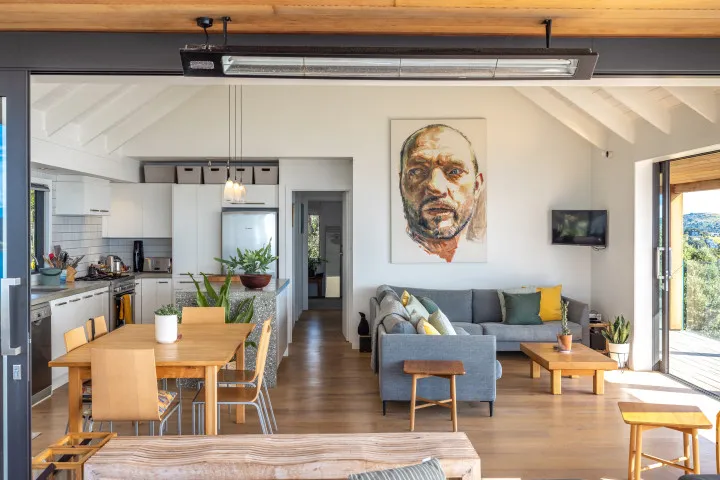 Tidewatch Onetangi Open Plan Kitchen Dining and Living From Deck